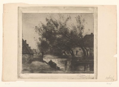 Paysage de village avec fossé et bateaux - Philip Zilcken (signed by artist)
