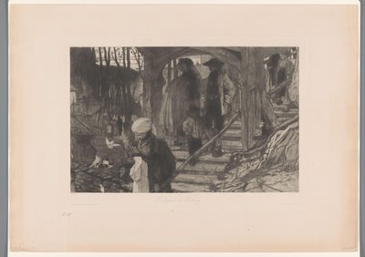 Familles descendant un escalier en bois - Philip Zilcken