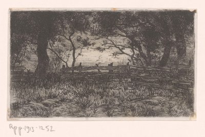 Prairie avec clôture et arbres - Philip Zilcken