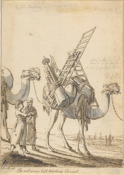 Ein mit einem Zelt beladenes Cameel (Homme avec un chameau chargé d