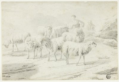 Bergère et moutons - Philipp Peter Roos