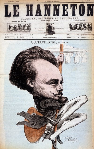 Gustave Doré. Dessinateur et peintre français (1832-1883). Caricature par Cattelain. Le Hanneton 1868 - Philippe Auguste Cattelain