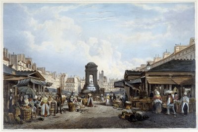 La promenade autour de la fontaine des Innocents, vers 1840 - dans "Promenade dans Paris et ses environs", ill. par Jacottet et Benoist, Paris, v.1840 - Philippe Benoist
