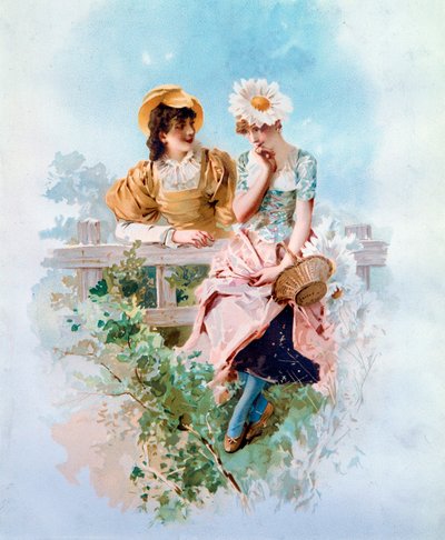 Confidence Deux jeunes filles chuchotant des secrets. Lithographie de Philippe Jacques Linder (1835-?) 19ème siècle Collection privée - Philippe Jacques Linder
