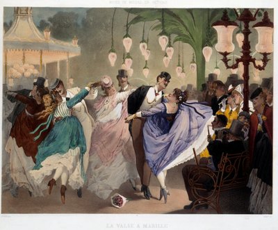 La valse dans la scène de danse de Mabille en 1867. Lithographie par Philippe Jacques Linder. Série Musée de Moeurs et d