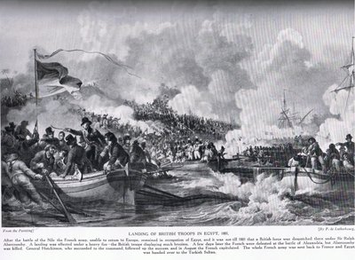 Le débarquement des troupes britanniques en Égypte en 1801, illustration de 