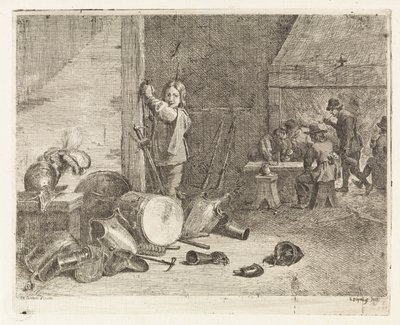Intérieur avec garçon près d