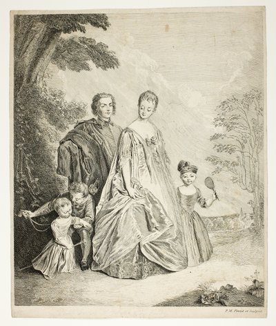La promenade en famille, également appelée Philippe Mercier, sa première femme et famille - Philippe Mercier