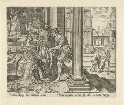 Esther apprend de ses servantes que Mardochée porte des vêtements de deuil - Philips Galle