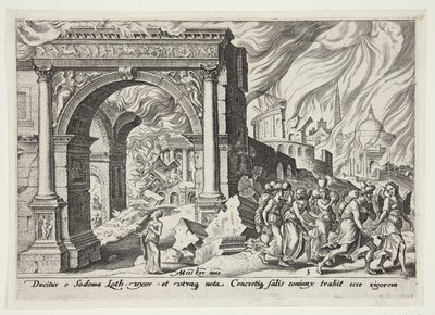 Lot et sa famille quittant Sodome en flammes - Philips Galle