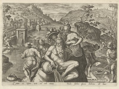 Pêche nocturne à la ligne (Jachttaferelen, In quibus omne genus venationis, aucupij, piscatusque) - Philips Galle