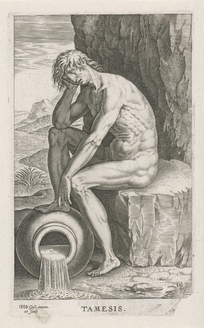 Dieu de la rivière Tamesis, Tamesis, Dieux de la rivière et de la mer (titre de la série), Semideorum Marinorum amnicorumque sigillariae imagines perelegantes (titre de la série) - Philips Galle
