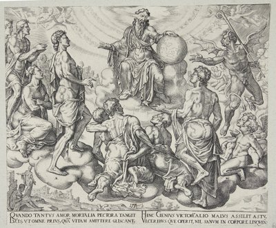 Satan défiant le Seigneur de retirer sa protection de Job - Philips Galle