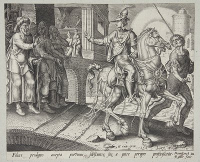 Le fils prodigue quittant la maison de son père - Philips Galle