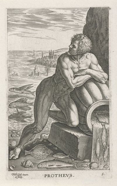 Dieu de la mer Protée (Prothevs, Rivier- en zeegoden, Semideorum Marinorum amnicorumque sigillariae imagines perelegantes) - Philips Galle