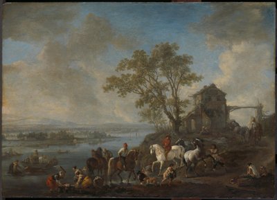 Étang à chevaux sur une rivière - Philips Wouwerman
