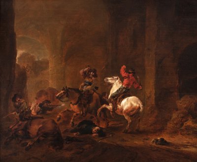 Bandits embusquant des voyageurs sur un chemin parmi des ruines, c.1635-50 - Philips Wouwermans or Wouwerman