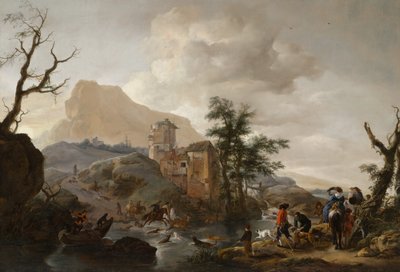 Chasse au cerf dans une rivière - Philips Wouwerman