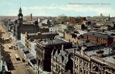 Elizabeth Street, montrant le GPO, Melbourne - Photographer Australian