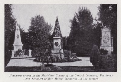Tombes honorifiques au Coin des Musiciens du Cimetière Central, Beethoven (à gauche), Schubert (à droite), Mémorial de Mozart (au centre) - Photographer Austrian