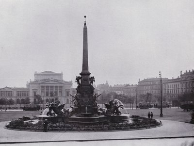 Leipzig : Mendebrunnen sur Augustusplatz et Nouveau Théâtre - Photographer German