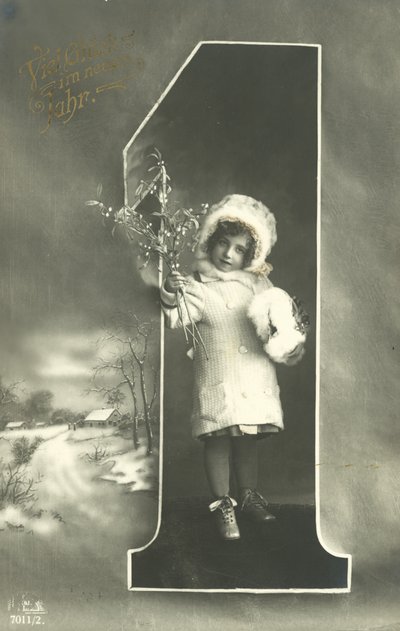 Carte de Nouvel An avec petite fille en capuche de fourrure - Photographer German