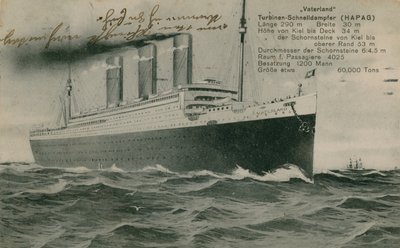 Le paquebot allemand, Vaterland. Carte postale envoyée en 1913. - Photographer German