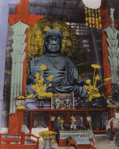 Japon, c.1912 : Le plus grand Daibutsu du Japon date de 749 et mesure 53 1/2 pieds de haut, le visage mesurant 16 pieds de long à Nara - Photographer Japanese