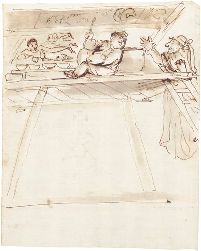 Caricature de Pier Francesco Mola interrompant Giovanni Battista Passeri peignant une décoration de plafond de Vénus allongée - Pier Francesco Mola