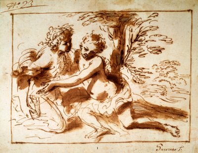 Deux figures dans un paysage, XVIIe siècle - Pier Francesco Mola