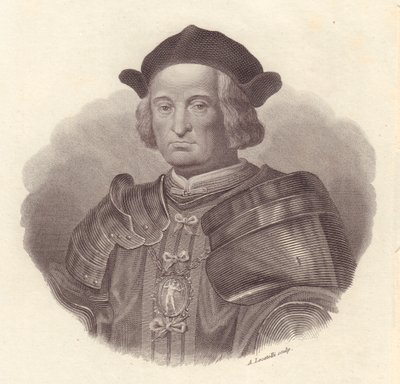 Portrait du chef militaire et homme politique italien Gian Giacomo Trivulzio (1440-1518), gravure sur cuivre par Locatelli - Blaise Nicolas Le Sueur