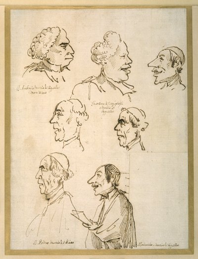 Sept profils caricaturés de quatre chanteurs des chapelles papales - Pier Leone Ghezzi