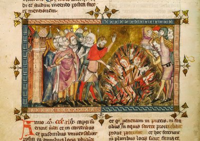 Brûlement des Juifs en 1349. Miniature de : Tractatus quartus par Gilles de Muisit - Pierart dou Tielt