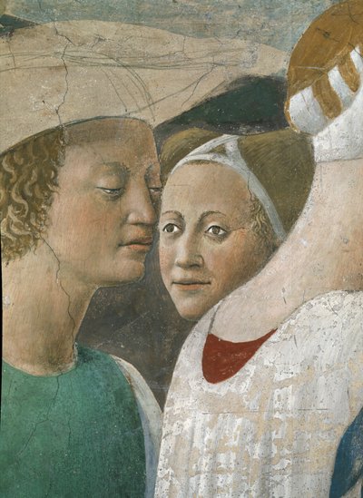 La Légende de la Vraie Croix, la Reine de Saba adorant le Bois de la Croix, deux serviteurs (détail) - Piero della Francesca