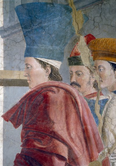 La Légende de la Vraie Croix, la Vérification de la Vraie Croix, trois serviteurs (détail) - Piero della Francesca