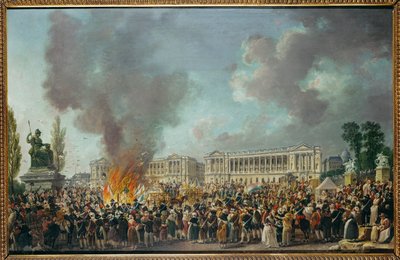 Les emblèmes de la monarchie sont brûlés sur la place de la Concorde ... - Pierre-Antoine (attr. to) Demachy