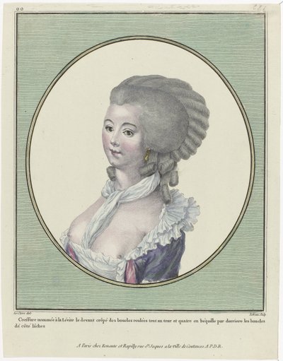 Galerie des Modes et Costumes Français, 1781, oo 221 : Coiffure nommée à la Levit - Pierre Adrien Le Beau