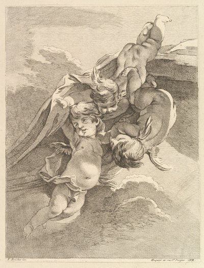 Trois Amours soutenant une draperie, du Premier Livre de Grotesques - Pierre Alexandre Aveline