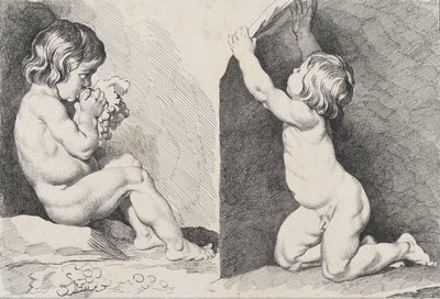 Deux enfants nus mangeant des raisins, du Nouveau Livre des Enfants, 1720-60 - Pierre Alexandre Aveline