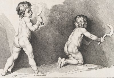 Deux enfants nus debout, du Nouveau Livre des Enfants, 1720-60 - Pierre Alexandre Aveline