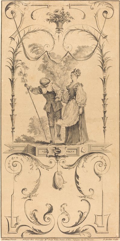 Berger et bergère (?) - Pierre Alexandre Aveline after Antoine Watteau