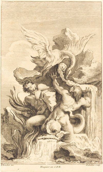 Deux tritons et un cygne - Pierre Alexandre Aveline after François Boucher