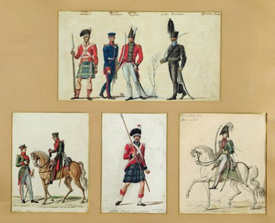 Les uniformes des soldats écossais et des officiers prussiens, anglais, hanovriens et russes en 1814 - Pierre Antoine Lesueur