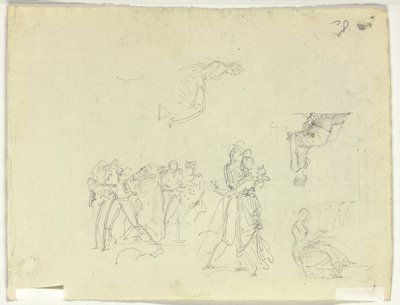 Feuille de croquis : Foule et figures individuelles - Pierre Antoine Mongin