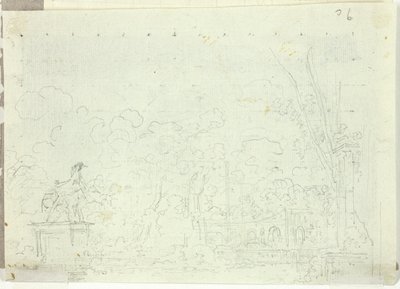 Vue du parc de Versailles : Statue équestre parmi les arbres - Pierre Antoine Mongin