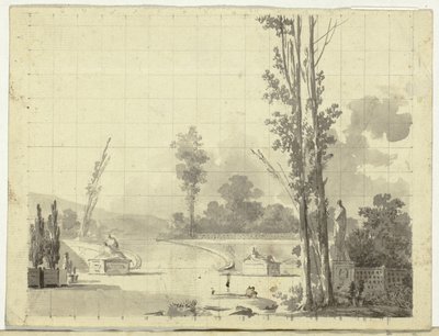 Vue du parc de Versailles : Escalier et deux peupliers - Pierre Antoine Mongin