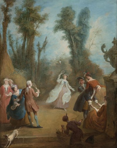 Figures élégantes jouant au volant dans un parc, vers 1730 - Pierre Antoine Quillard