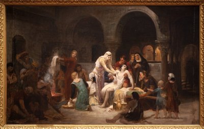 Sainte Élisabeth de Hongrie (1207-1231) soignant les malades. Peinture par Pierre Auguste Cot (1837-1883), huile sur toile - Pierre Auguste Cot
