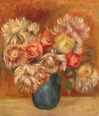 Chrysanthèmes dans un vase vert - Pierre Auguste Renoir