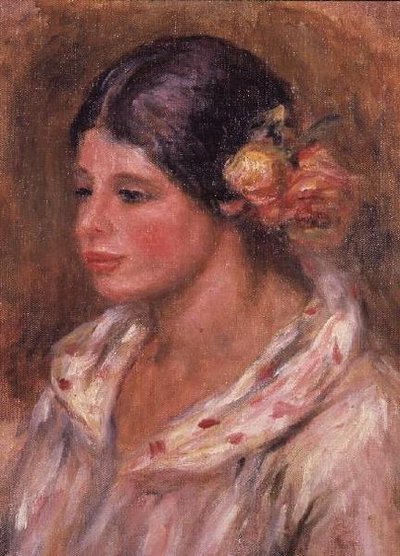 Fille avec des roses dans les cheveux - Pierre Auguste Renoir